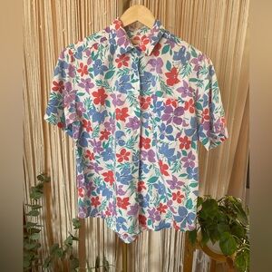 80s/90s Vintage colorful floral short sleeve button-up by Potomac Sport collar